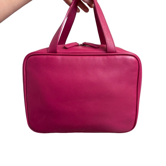 Coach vintage y2k RARE pink logo leather cosmetic toiletries bag case tote - Picture 3 of 13